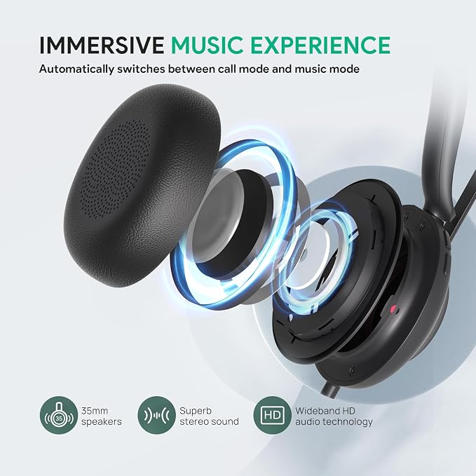 Yealink UH35 Wired Headset,USB-A,AI Noise Canceling Mic,Call Control,On-Ear (Pack of 2)