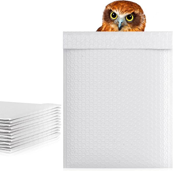 Poly Bubble Mailers, 8.5 x 11 Inch White Padded Mailers, Self Seal Shipping Envelopes, Lightweight Poly Mailer Bags, Waterproof Mailing Bags, Pack of 10