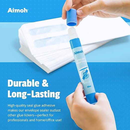 Aimoh Envelope Moistener & Envelope Sealer, Fast-Drying Adhesive 4-Pack | For envelopes, stamps & letters, Quick-drying, Clear finish, Non-toxic, 4 x 50ml, Home, office & school use (13454)