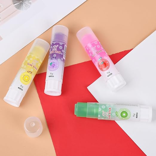 LAKEI Colored Glue Sticks, Strong Adhesive, Quick-Dry, 0.28oz, 4/Pack | Transparent, multifunctional adhesive, suitable for making in schools, offices, and homes.