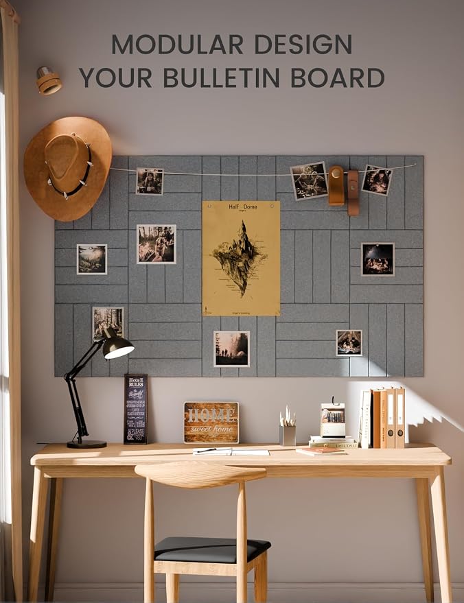 Fluxynara Felt Bulletin Board & Cork Board Alternative, Blue Gray | 36" x 24" Pin board, Removable Adhesive Tabs, Easy Install Without Wall Damage, For Home Office Decor