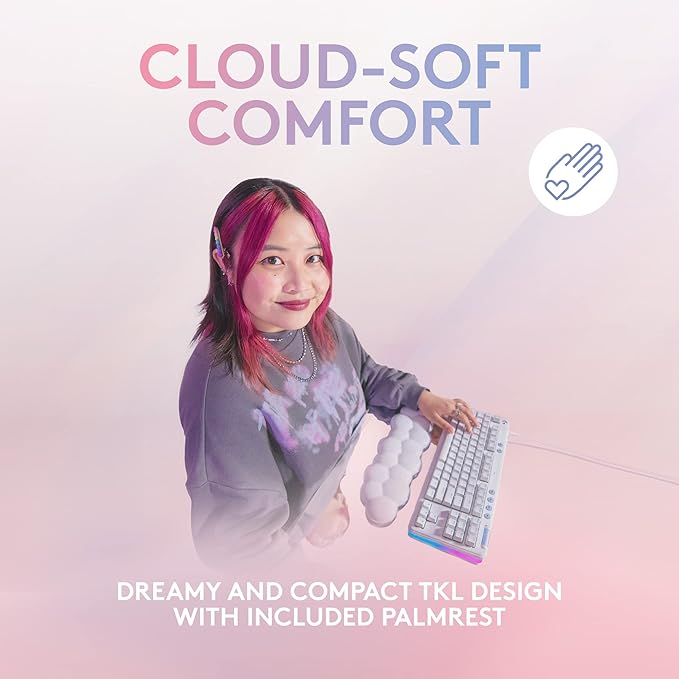 Logitech G713 Wired Gaming Keyboard with LIGHTSYNC RGB Lighting, Tactile Switches (GX Brown), and Keyboard Palm Rest, PC and Mac Compatible, White Mist