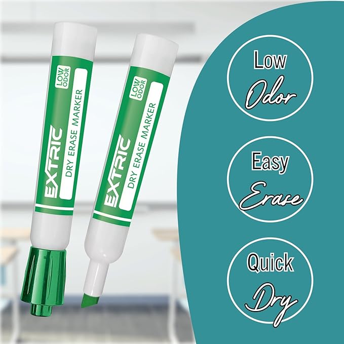 EXTRIC Green Dry Erase Markers Chisel Tip, 36 Count Whiteboard Markers, Chisel Tip Dry Erase Marker Bulk Classroom Pack White Board Marker for Teachers and Students