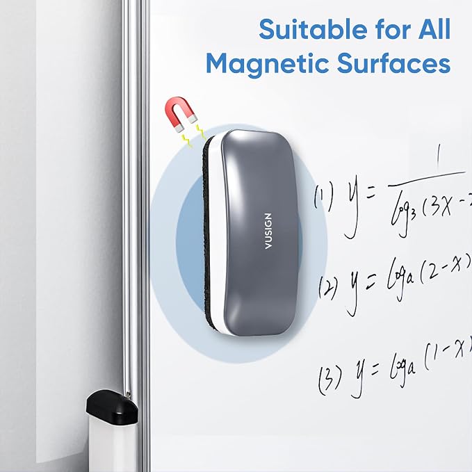 VUSIGN Dry Erase Eraser, Magnetic White Board Eraser- 2 Pack, Grey | Strong Magnet & Ergonomic Design Dry Eraser for Glass Board, Calendar Board, Office, Home, School