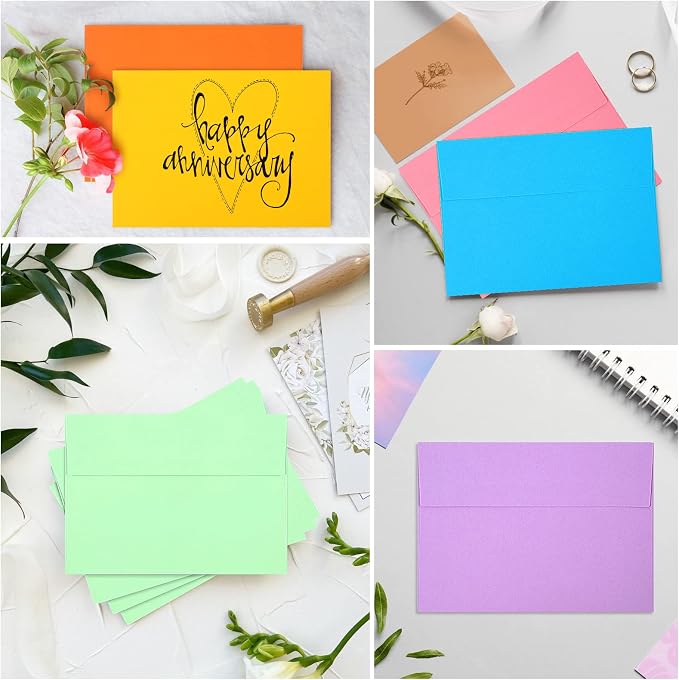 50 Pack Colored Envelope, 5x7 Envelopes, A7 Envelopes for Invitations, Printable Invitation Envelope for Weddings, Invitations, Photos, Postcards, Greeting Cards, Mailing
