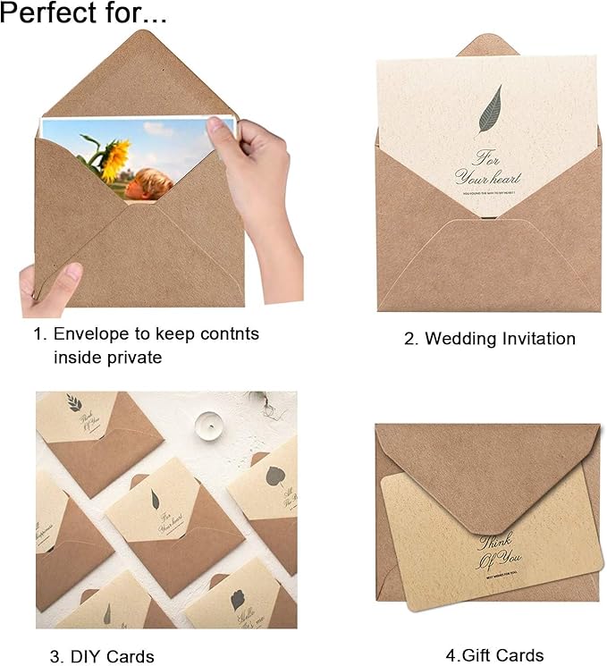 200 Pack Envelopes for Invitation- Brown Kraft Invitation Envelopes Used for Cards Used for Weddings,Invitations, Baby shower, Office (5.25 * 7.25-200pcs)