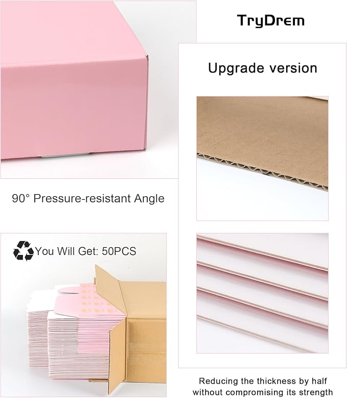 Shipping Boxes 6x6x2 Inch Set of 50, Light Pink Mailer Small Packaging Boxes, Corrugated Cardboard Boxes for Small Business Gift Literature Shipping