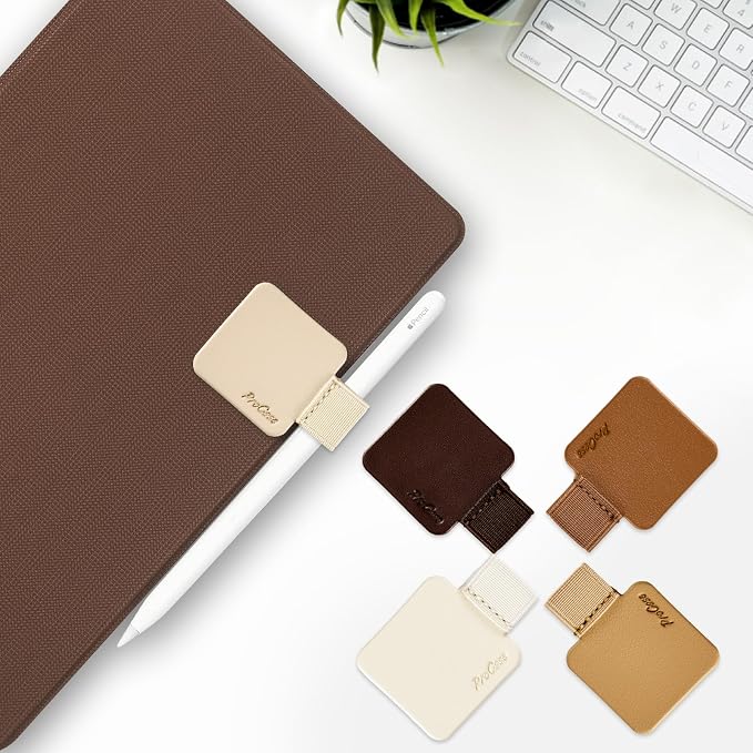 ProCase (5 Pack Pen Loop Holder for Notebooks Journals Planners Tablet Case, Self Adhesive Leather Pencil Holder with Elastic Loop for Pens, Apple Pencil, Stylus Pen -Brown