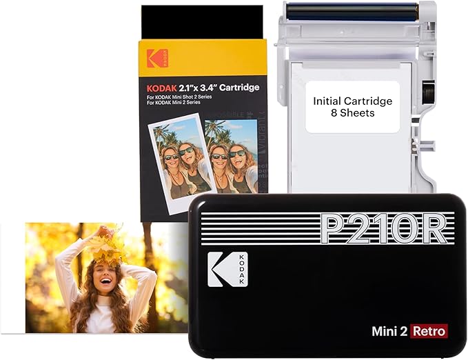KODAK Mini 2 Retro 2x3" Portable Photo Printer, 38 Sheets, Bluetooth Smartphone Printer for iPhone & Android, Instant Color Prints, 4PASS Dye Sublimation, Black