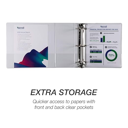 Samsill Durable 5 inch 3 Ring Binder, Locking D Ring 100% Recycled Chipboard, White, 2 Pack