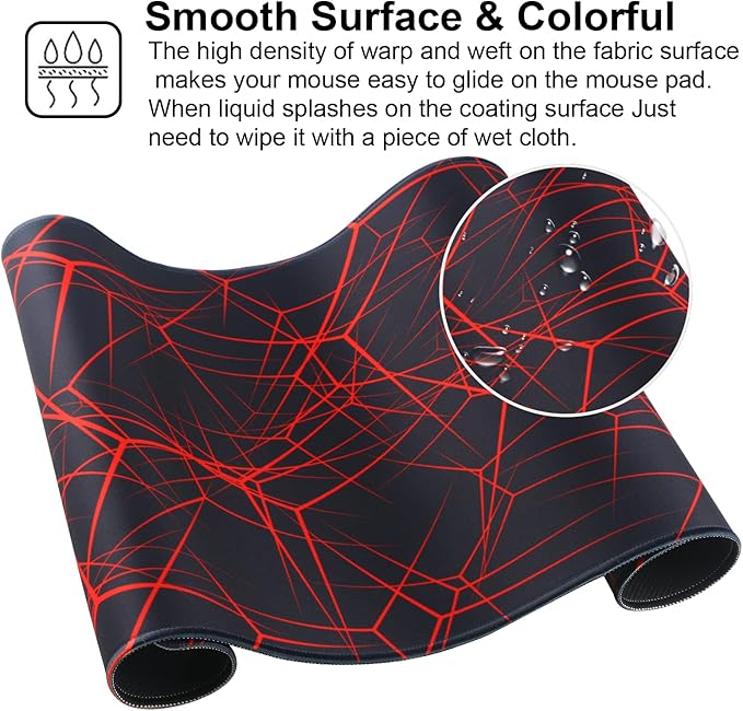 Gaming Mouse Pad,Large Mouse Pad Size 31.5x11.8 Thickness 0.12 inches,Premium-Textured Non-Slip & Waterproof Computer Mousepad with Stitched Edges for Gaming,Office & Home-80x30 Rednet003