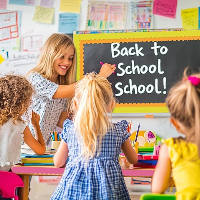8 Rolls 262.4 Ft Bright Bulletin Board Borders Set - Decorations for Office, School Classroom Decor, Teachers & Home DIY - Posters & Birthday Parties - Board Trim （Groovy Color）