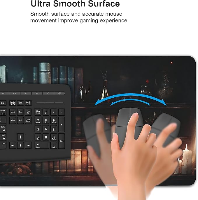 Aesthetic Book Gaming Mouse Pad, Dark Green Mystical Desk Mat with Anti-Slip Base & Stitched Edges, Computer Keyboard & Laptop Pad, 35.4" x 15.7" in in Workstation Accessories
