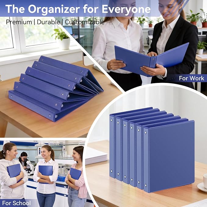 SUIN 1 Inch 3 Ring Binder, Clear 1'' View Presentation Binders with 2 Pockets, Fits 8.5 x 11 Letter Size, Durable Polypropylene, Non-Stick & PVC-Free for School, Office & Home (Navy Blue)