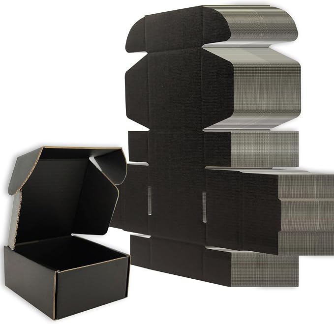 4x4x2 Shipping Boxes Black Mailer Corrugated Cardboard Box Set of 100 | for Packaging, Literature, Packing, Mailing, Storage, Small Business, Moving, Gift, Supplies, Quick Fold, Tab Locking