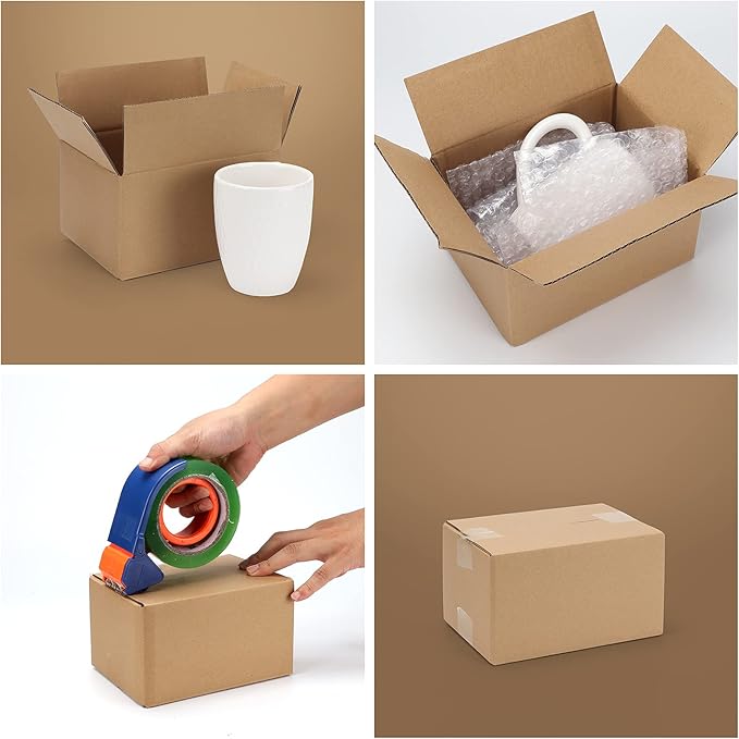 CRUGLA Shipping Corrugated Boxes Mailers 7x5x4 inch, Kraft Cardboards Packing Boxes for Business, Home, Packs of 25