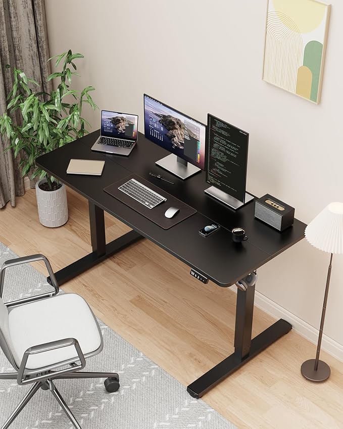 Standing Desk, Small Height Adjustable Electric Stand up Desk, 40" x 24" Sit Stand Computer Home Office Desk with Splice Board, Black Frame/Black Top