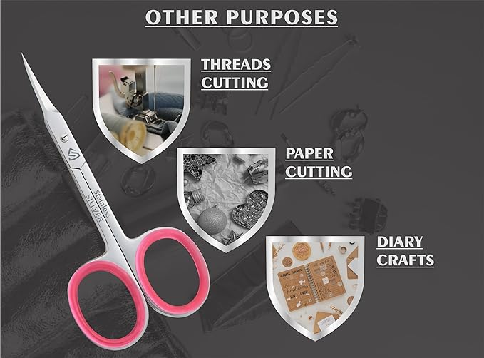 SILLVER Cuticle Scissors Extra Fine Curved, Super Slim Small Scissors with Precise Pointed Tip, Beard, Eyelash, Mustache, Dry Skin - Manicure Scissors