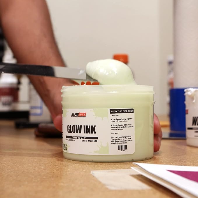 Rapid Cure® Screen Printing Ink Glow in The Dark (5 Gallon - 640oz) - Plastisol Ink for Screen Printing, Fast Curing Fabric Paint - Screen Print Direct®, USA Made