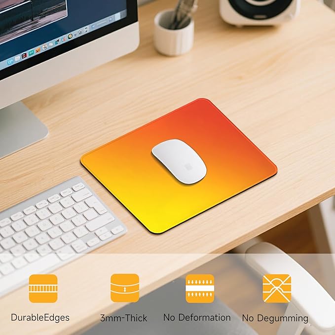 Premium Mouse Pad with Stitched Edges – 10.2 x 8.3 in | Smooth, Washable Mat with Non-Slip Base | Personalized Cute MousePads for Laptop, Computer, Office, Home (Warm Sunset Yellow-Orange Gradient)