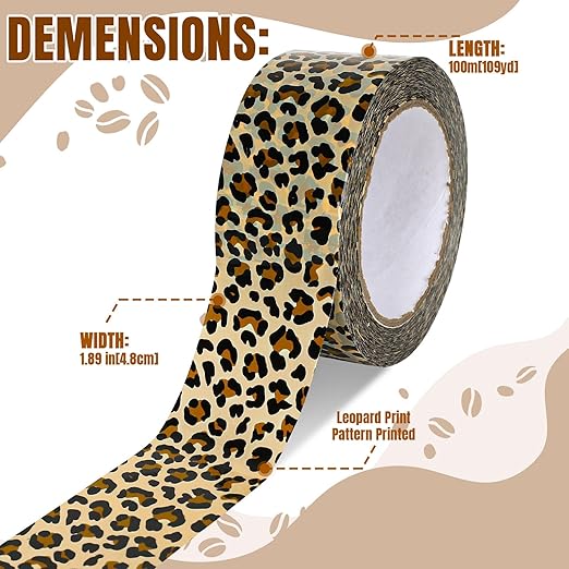 Whaline Leopard Print Packing Tape Spotted Leopard Pattern Tape Waterproof Shipping Tape for Small Business Gifts DIY Crafts Box Carton Decorations