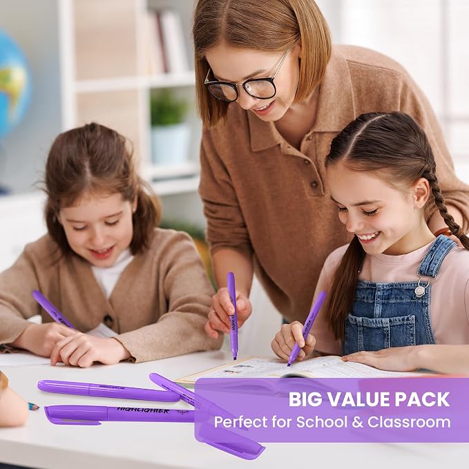 Taja 30 Pack Highlighters, Purple, Chisel Tip with No Bleed Ink | Highlighters with Smooth Broad & Precise Lines, Ideal for Journaling & Note Taking, Study Essentials and Office Supplies