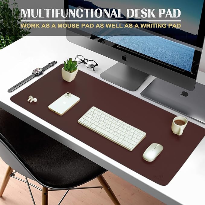 K KNODEL Large Office Desk Mat, Leather Mouse Pad (31.5"x15.7", Dark Brown) | Desk Pad, Keyboard Pad, Computer and Laptop Mat, Desktop Protector and Cover, Writing Pad and Blotter for Home Office
