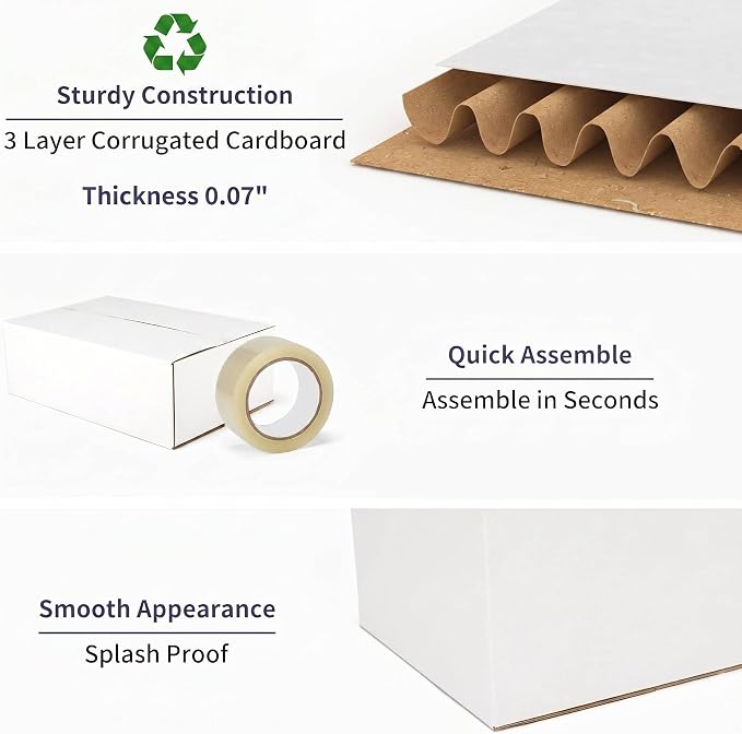 40 Pack Small Shipping Boxes 9x6x3 Inches | White Corrugated Cardboard, Box for Packaging Small Business Mailing Storage Moving, Easy Assemble