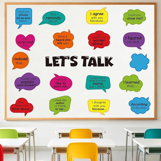 20Pcs Conversation Starters Bulletin Board Decorations Set, Let's Talk Bulletin Board Inspirational Affirmation Cutouts Welcome Back to School for Classroom Teacher Supplies Office Door Wall Decor
