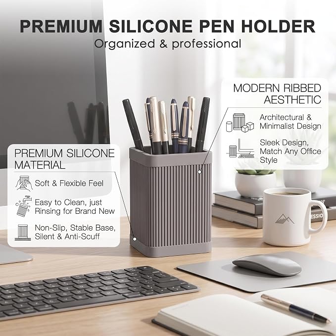 HighHerz Aesthetic Silicone Pen Holder for Desk, Office Desk Accessories | Sturdy & Shatterproof Silicone Organizer for Office and Home, Fit Pencils, Markers and Makeup Brushes, Desk Decor, Washable