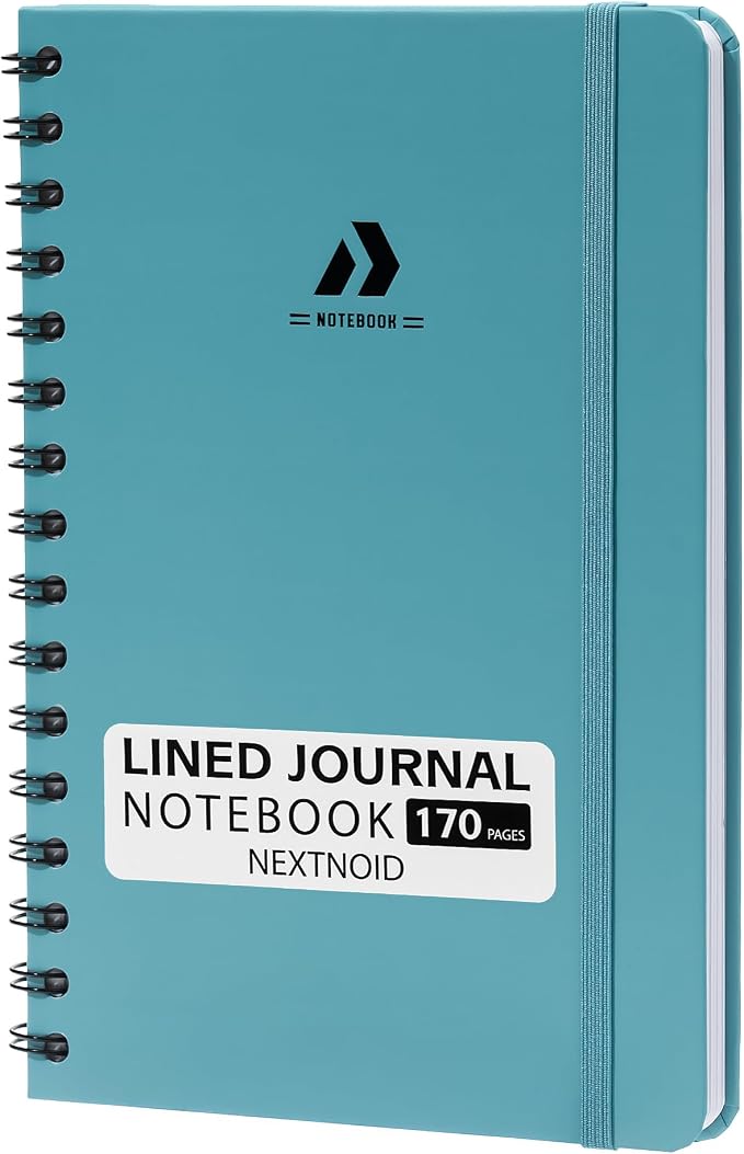 Nextnoid A5 Lined Spiral Notebook - 170 Pages, College Ruled, Turquoise | Hardcover Notebook for Everyday Writing, A5 Size (5.8" x 8.3") Journal for Work and School, Daily Journaling and Notetaking