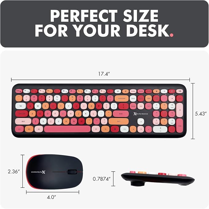 X9 Cute Wireless Keyboard and Mouse Combo - 2.4G Colorful Keyboard and Mouse Wireless with Retro Multi-Colored Typewriter, Keycaps for Windows Computer Keyboard, Laptop - Black
