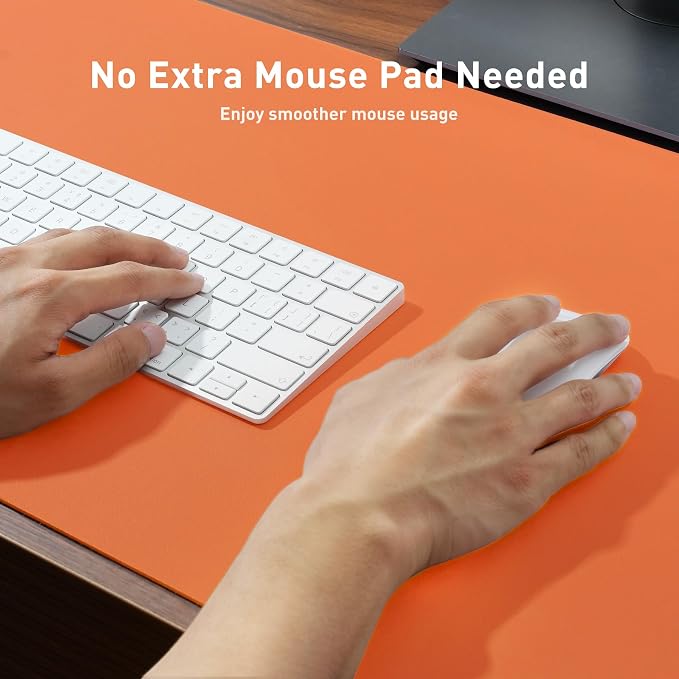 Aothia Faux Leather Desk Mat – Large Mouse Pad, Non-Slip PU Leather Blotter, Waterproof Writing Surface for Office and Home (Hermes Orange, 47.2" x 23.6")
