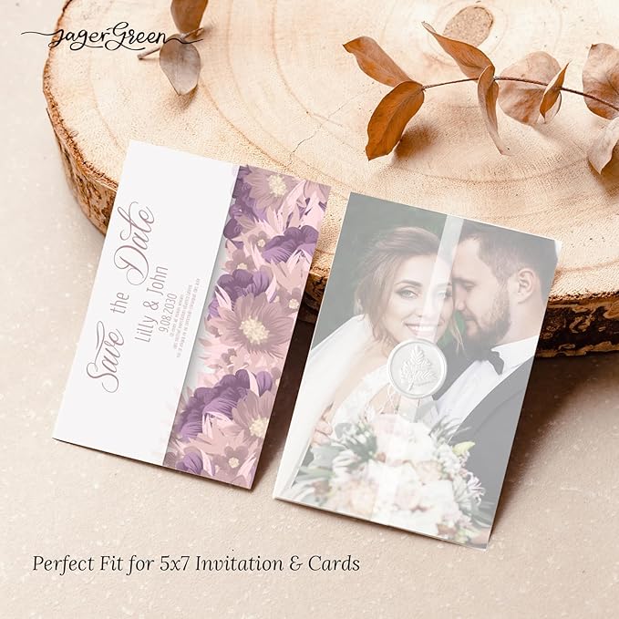 50 Pack Vellum Jackets for 5x7 Invitations Pre-Folded, 115 GSM Translucent Printable Vellum Paper 5x7, Vellum Wraps for Wedding Invitations sleeves, Birthday Greeting Cards, DIY Crafts