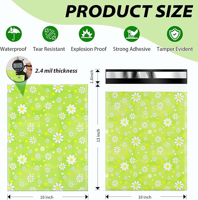 Oududianzi Poly Mailers 10x13, 100PCS Waterproof Shipping Bags, Shipping Envelopes, Mailing Poly Bags, Self-Seal Polymailer Packaging Bags for Small Business (Daisy)