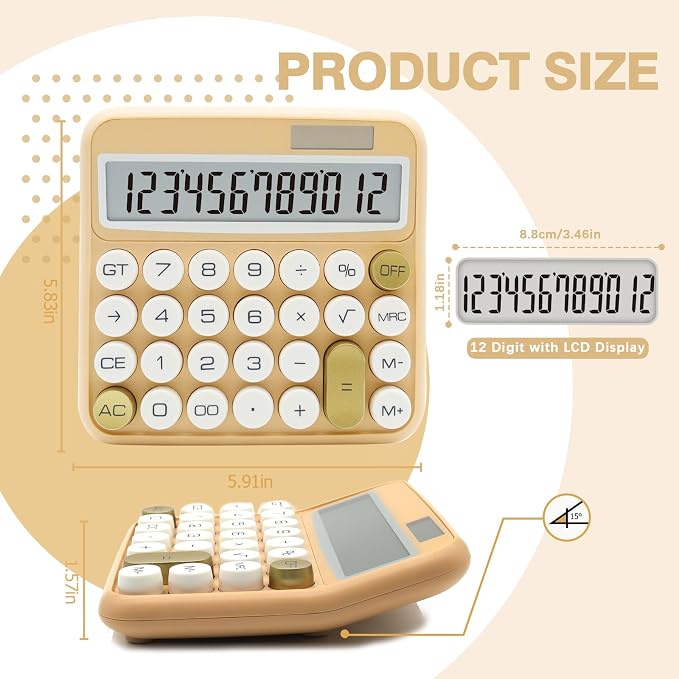 White Gold Calculator, Big Button Calculator with Large LCD Display | White Gold Calculator for Desk , Solar Calculator Powered by two Modes, White and Gold Desk Accessories