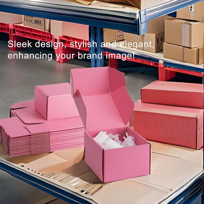 6x6x4 inch Pink Shipping Boxes for Small Business- Set of 25 | Sturdy ECT 32 Corrugated Cardboard Mailer Boxes, Easy Assemble for Packaging, Mailing, Gift