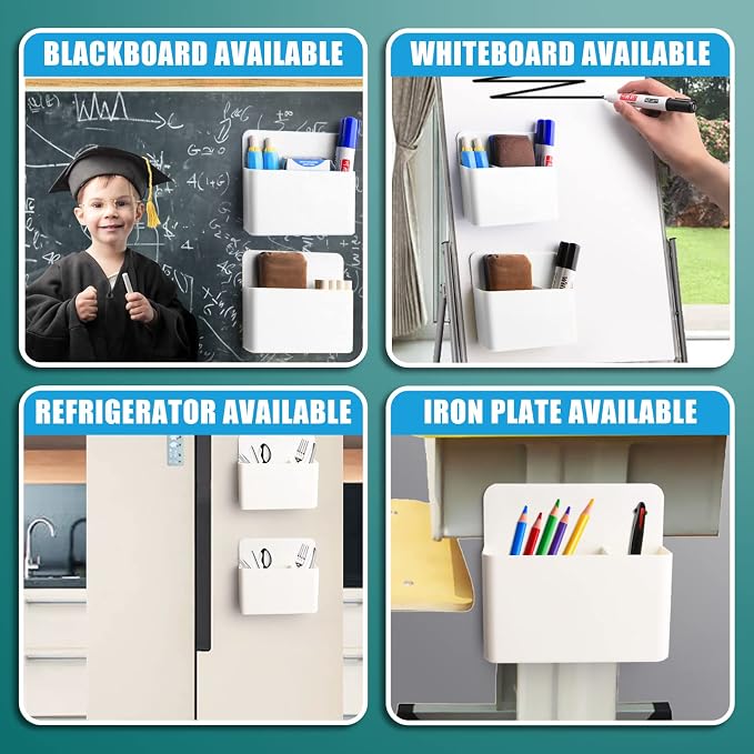 noonebutyou 2 Pcs Magnetic Marker Holder Wall Mount Marker Holder for Dry Erase Whiteboard Fridge, Self Adhesive Magnetic Pencil Holder Caddy for Home Office School(White&SL)