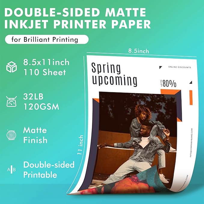 Koala Thin Presentation Paper Double-Sided Matte for Printing Photo 8.5X11 Inches 110 Sheets, Compatible with Inkjet Printer