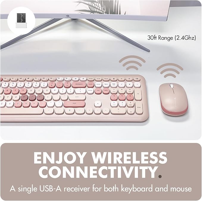 X9 Colorful Keyboard and Mouse Wireless - 2.4G Aesthetic Wireless Keyboard and Mouse Combo with Bubble Keys - Cute Typewriter Keyboard and Mouse for Computer PC Laptop Windows & Chrome (Brown)