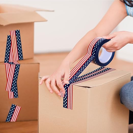 Whaline Patriotic Packing Tapes 4th of July American Flag Printed Tape Waterproof Independence Day Shipping Tape for Small Business Gifts DIY Crafts Box Cartons Decor