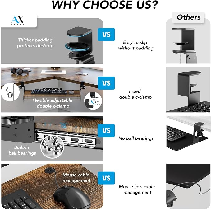 Keyboard Tray Under Desk Pull Out with Extra Sturdy C Clamp Mount System, 32.8 (38 inch Including Clamps) x 12 Inch Slide-Out Platform Computer Drawer for Typing Vintage AX01WG202