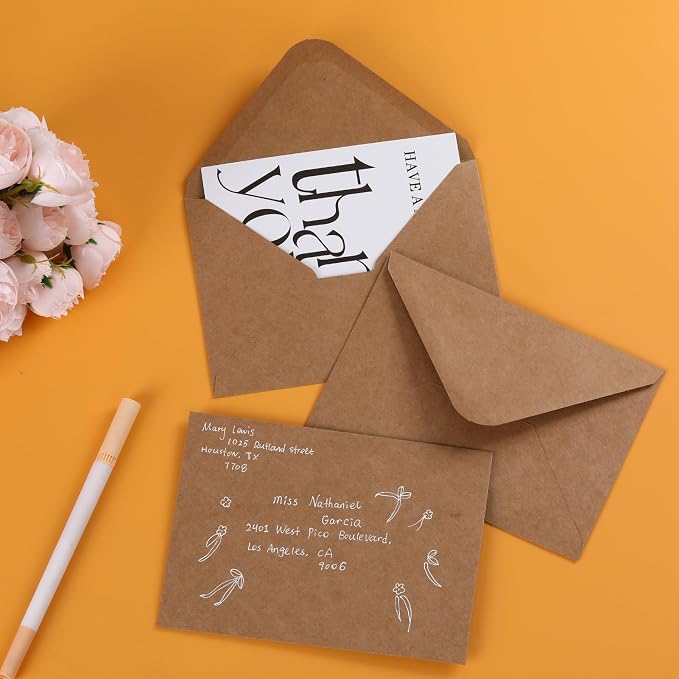 50 Count 4x6 Envelopes,Contour Flap A4 Envelopes for Back to School,Wedding Birthday Baby Shower,Perfect for RSVP Card Photos Postcard Mailing 120gsm (Kraft)