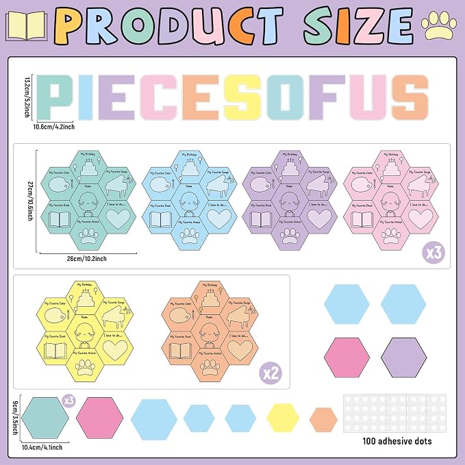 Hexagon Pieces Bulletin Board Set Pieces of Us Classroom Bulletin Board Decorations All About Me Cutouts Classroom Decorations for Back to School Office Home Chalkboard Decor Wall Door
