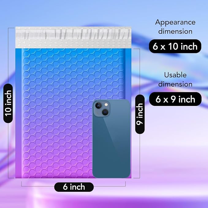 Fuxury Cute Design Bubble Mailers 6x10" 600 Pack Opaque Padded Envelopes | Usable Size 6x9" Self Seal Pattern Bubble Shipping Envelopes for Mailing Jewelry Makeup Cards Thick Padded Mailer BluePurple
