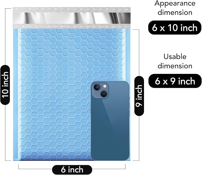 Fuxury Bubble Mailer 6x10" 600 Pack Light Blue | Poly Bubble Mailers Bulk, Self-Seal Adhesive Mailing Evenploves Packaging For Jewelry, Cards, Makeup, CD, Small Business #0
