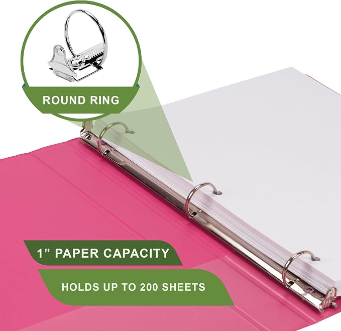 Samsill Plant-Based 1 Inch Durable Round Ring, View Binder, Eco-Friendly, USDA Certified Biobased, Single, Berry Pink