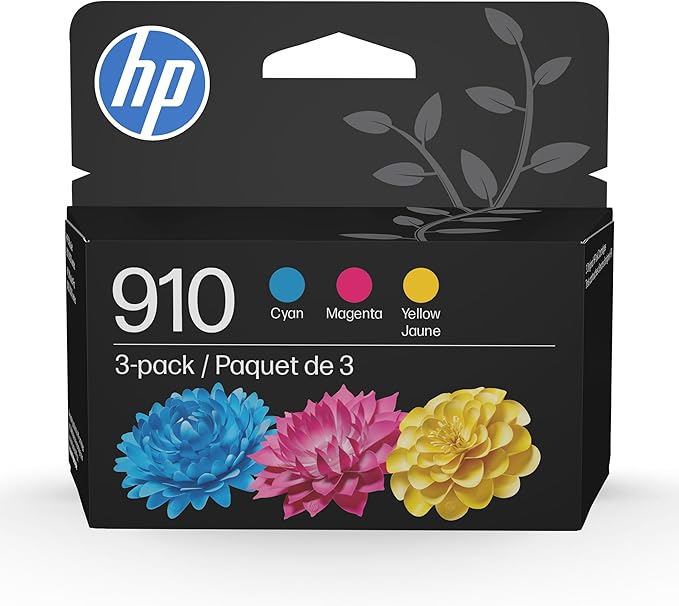 HP 910 Cyan, Magenta, Yellow Ink Cartridges (3-Pack) | Works with OfficeJet 8010, 8020 Series, OfficeJet Pro 8020, 8030 Series | Eligible for Instant Ink | 3YN97AN