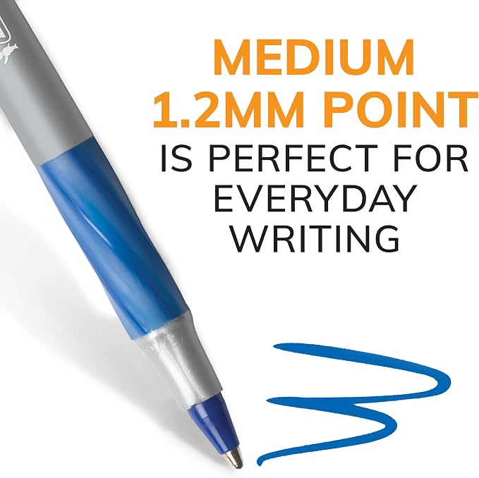 BIC Round Stic Grip Xtra Comfort Blue Ballpoint Pens, Medium Point (1.2mm), Excellent Writing Pens With Soft Grip for Superb Comfort and Control, 12 Count (Pack of 2)
