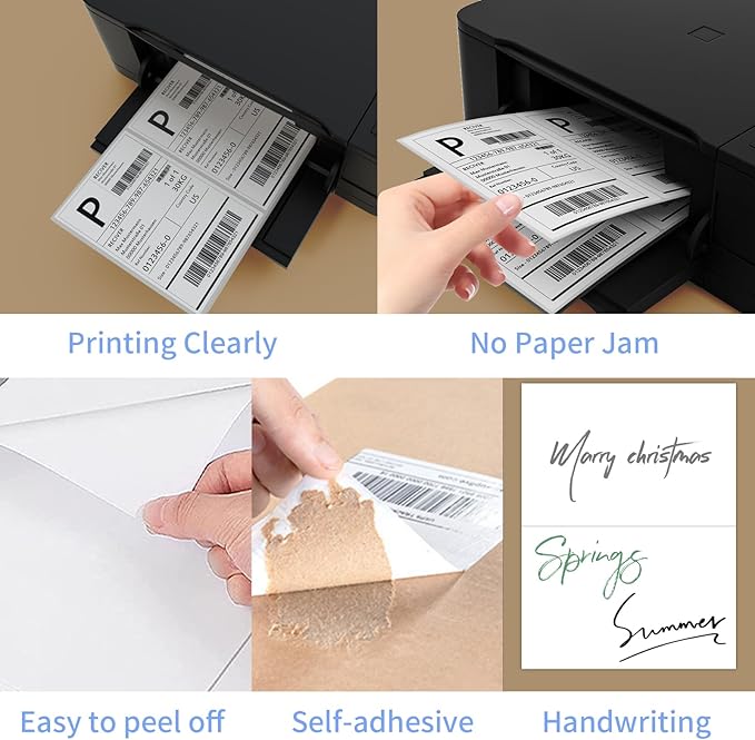 Half Sheet Shipping Labels 8.5x5.5 Inches, FungLam Half Page Labels, 8.5”x11” Self Adhesive Shipping Labels for Laser&Inkjet Printers, White Mailing Address Labels, 2 Labels Per Sheet, 50 Labels.